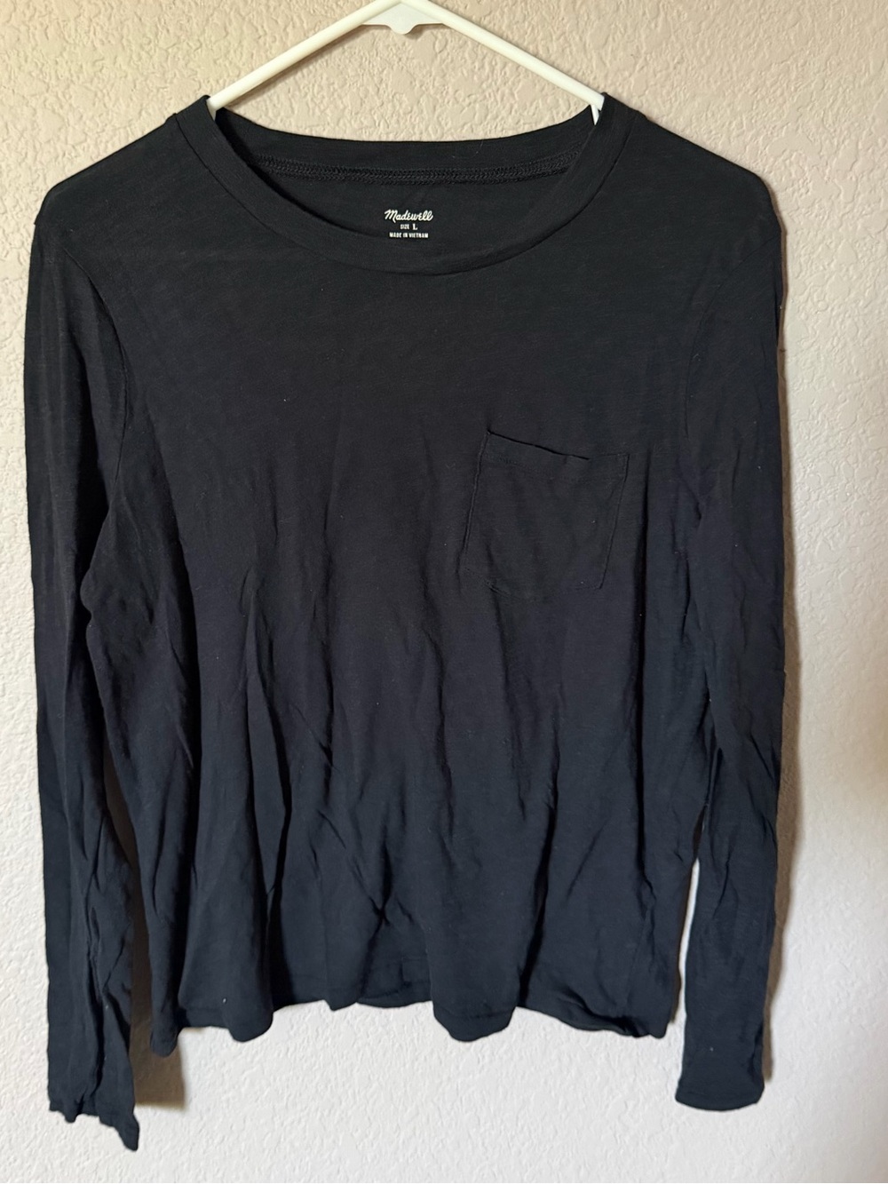 MADEWELL Womens Large Long Sleeve Top T-Shirt Black Crewneck Thin Lightweight